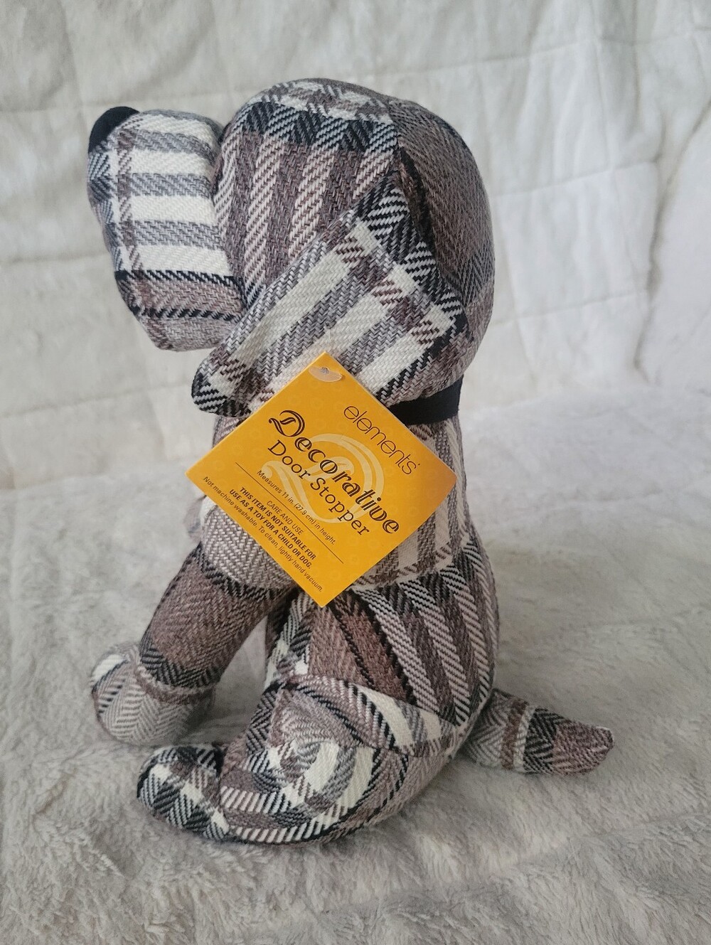 Element Plaid Fabric Dog Doorstop in Brown and Cream